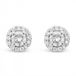 Diamond Cluster Earrings With A Centre Round Brilliant Cut Diamond Set in 18ct White Gold. Tdw 0.50ct